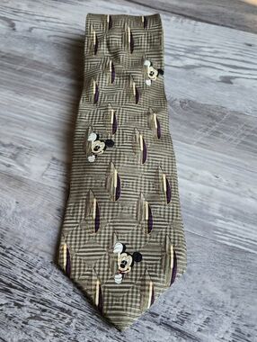 Disney World Mickey Mouse Silk Tie Brown Geometric Vintage Made USA